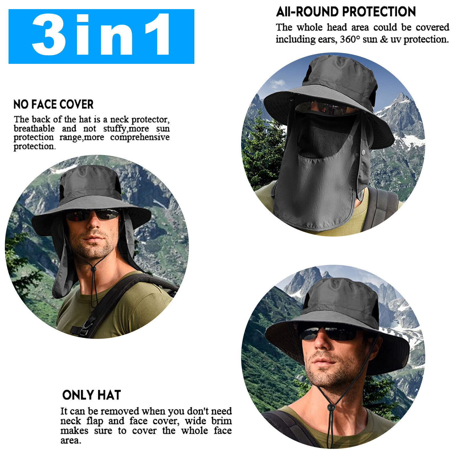 Sun Hat with Neck Flap for Hiking