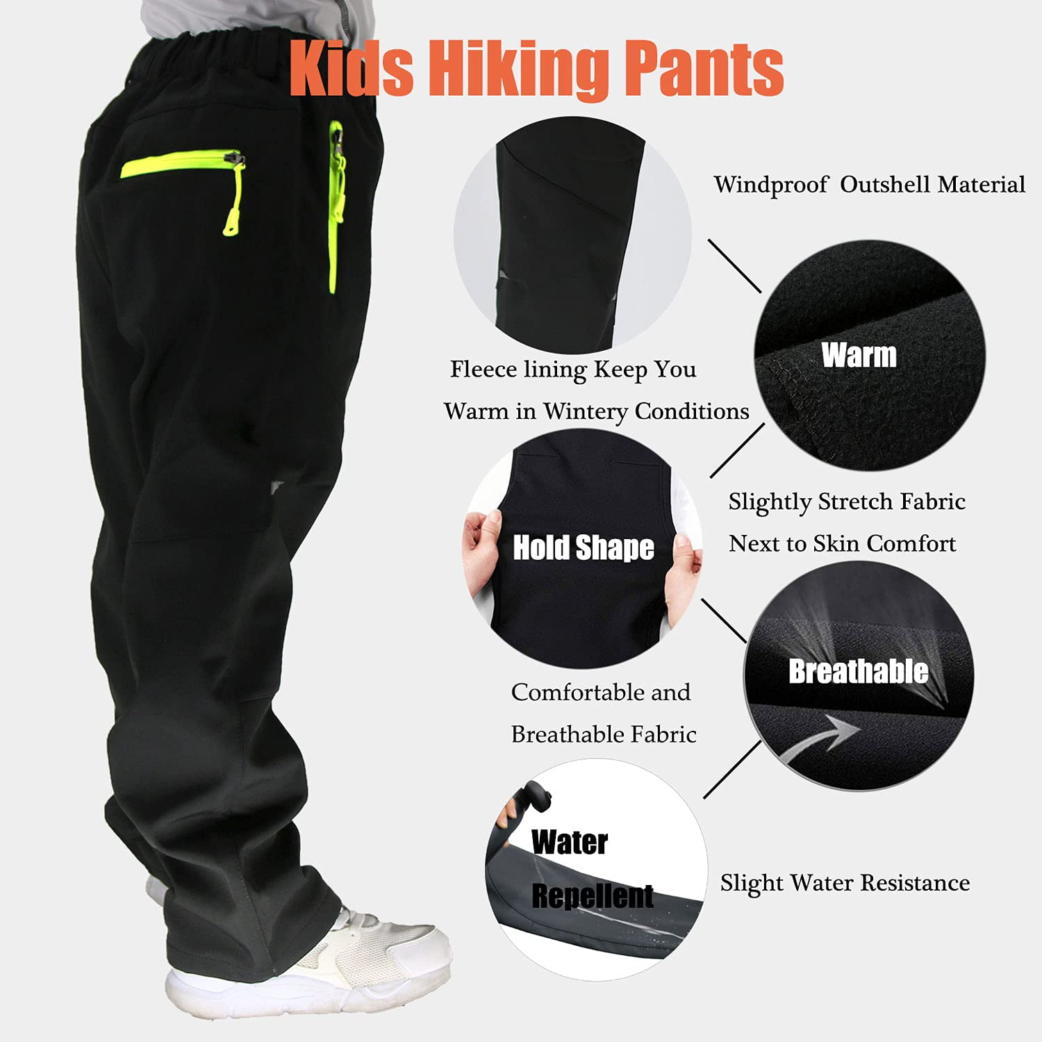 LANBAOSI Kid Hiking Pants Outdoor Waterproof Fleece Lined