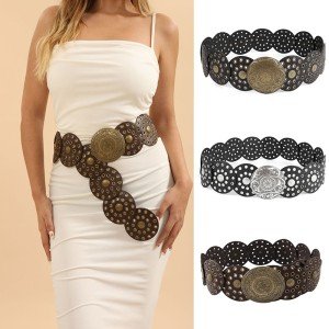 Boho Vintage Disc Belt with Metal Buckle