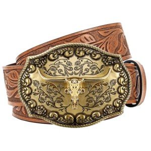 Vintage Western Leather Cowboy Belt Buckle