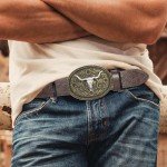 Vintage Western Leather Longhorn Cowboy Belt Buckle