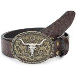 Vintage Western Leather Longhorn Cowboy Belt Buckle