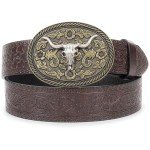 Vintage Western Leather Longhorn Cowboy Belt Buckle