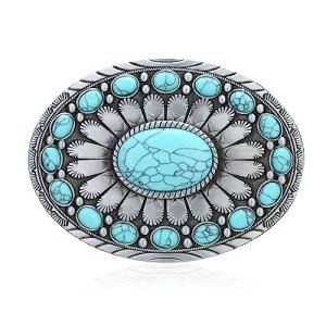 Vintage American Western Cowboy Turquoise Belt Buckle