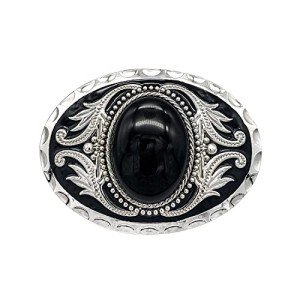 Vintage Western Cowboy Black Stone Belt Buckle