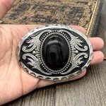 Vintage Western Cowboy Black Stone Belt Buckle