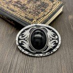 Vintage Western Cowboy Black Stone Belt Buckle