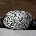 Vintage Floral Engraved Belt Buckle - Western Style