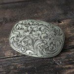 Vintage Floral Engraved Belt Buckle - Western Style