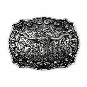 Vintage Cowboy Bull Head Belt Buckle (Silver)
