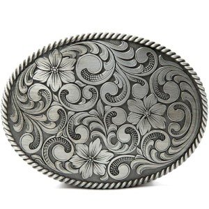 Vintage Floral Engraved Oval Rope Belt Buckle