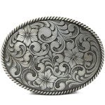 Vintage Floral Engraved Oval Rope Belt Buckle