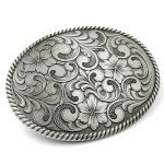 Vintage Floral Engraved Oval Rope Belt Buckle