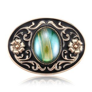 Vintage Western Cowboy Cowgirl Green Stone Belt Buckle