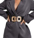 Vintage Wide Elastic Dress Belt with Gold Buckle