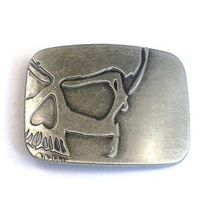 Vintage Skull Cowboy Belt Buckle - Antique Silver