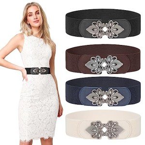 Vintage Elastic Wide Waist Belts with Retro Buckles