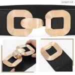 Vintage Wide Elastic Dress Belt with Gold Buckle