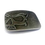 Vintage Skull Cowboy Belt Buckle - Antique Silver