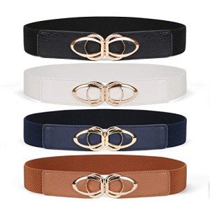 Vintage Skinny Elastic Belts with Gold Buckles - 4 Pack