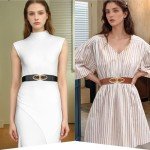 Vintage Skinny Elastic Belts with Gold Buckles - 4 Pack