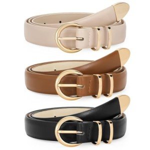 Vintage Skinny Leather Belts with Gold & Silver Buckles