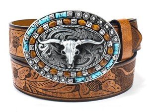 Turquoise Longhorn Bull Vintage Western Belt Buckle