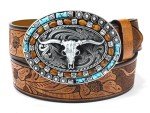 Turquoise Longhorn Bull Vintage Western Belt Buckle