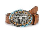 Turquoise Longhorn Bull Vintage Western Belt Buckle