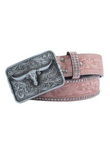 Vintage Pink Western Belt with Square Buckle