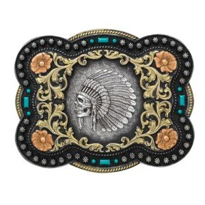 Indian Chief Skull Vintage Western Belt Buckle