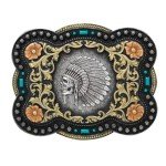 Indian Chief Skull Vintage Western Belt Buckle