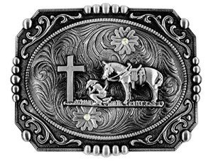 Silver Cross Cowboy and Horse Vintage Belt Buckle