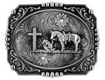 Silver Cross Cowboy and Horse Vintage Belt Buckle