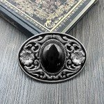 Vintage Native American Cowboy Black Stone Belt Buckle
