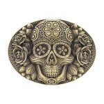 Vintage Western Cowboy Skull and Flower Belt Buckle