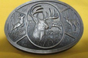 Vintage Oval Brass Belt Buckle with Deer Medals
