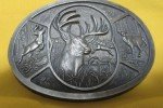 Vintage Oval Brass Belt Buckle with Deer Medals