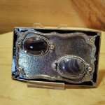 Western-Style Vintage Belt Buckle with Oval Stones