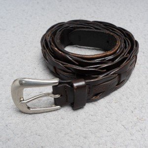 Vintage Brown Leather Braided Belt with Nickel Buckle