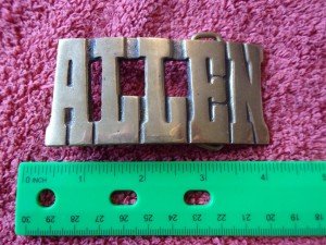 Vintage Solid Brass ALLEN Name Plate Belt Buckle