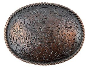 Floral Engraved Rope Edged Western Belt Buckle