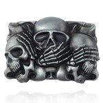 Western Cowboy Skull Belt Buckle in Gray
