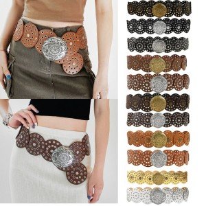 Vintage Round Hollow Metal Belt Buckle for Women