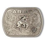 Vintage Saddle Bronc Motif Rectangle Belt Buckle