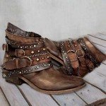 Vintage Cowboy Boots with Metal Rivets and Chunky Heel