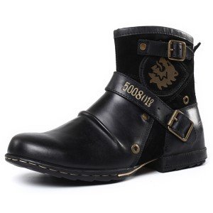 Vintage Cowboy Boots with Metal Buckle and Zip