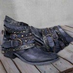 Vintage Cowboy Boots with Metal Rivets and Chunky Heel