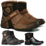 Vintage Cowboy Boots with Metal Buckle and Zip