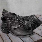 Vintage Cowboy Boots with Metal Rivets and Chunky Heel
